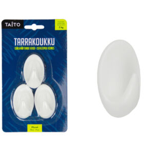 Taito tarrakoukku muovi 3kpl valkoinen ovaali